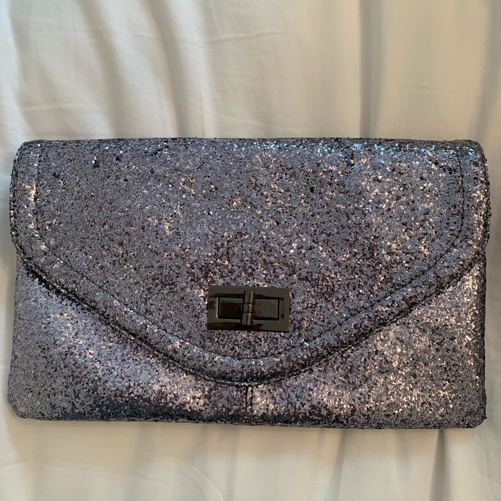 ALDO silver glitter envelope clutch with straps